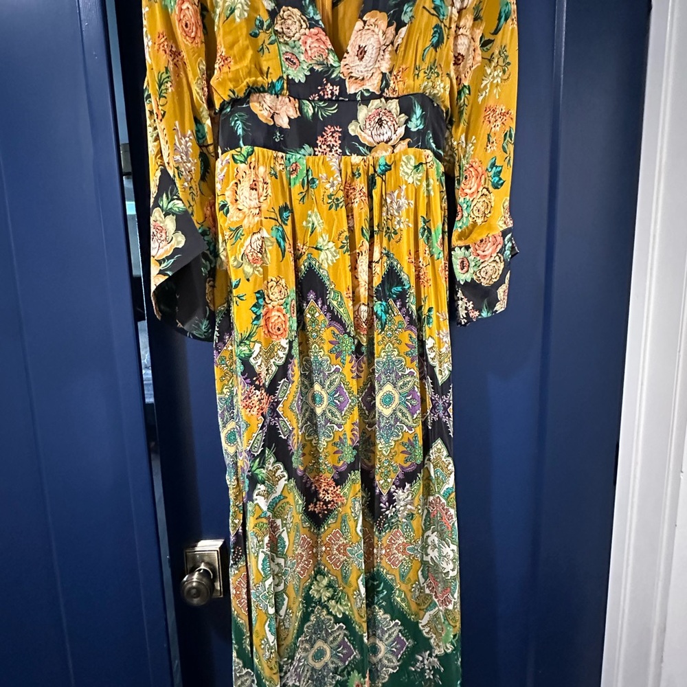 Anthropologie Floral Maxi Dress - Yellow and Green